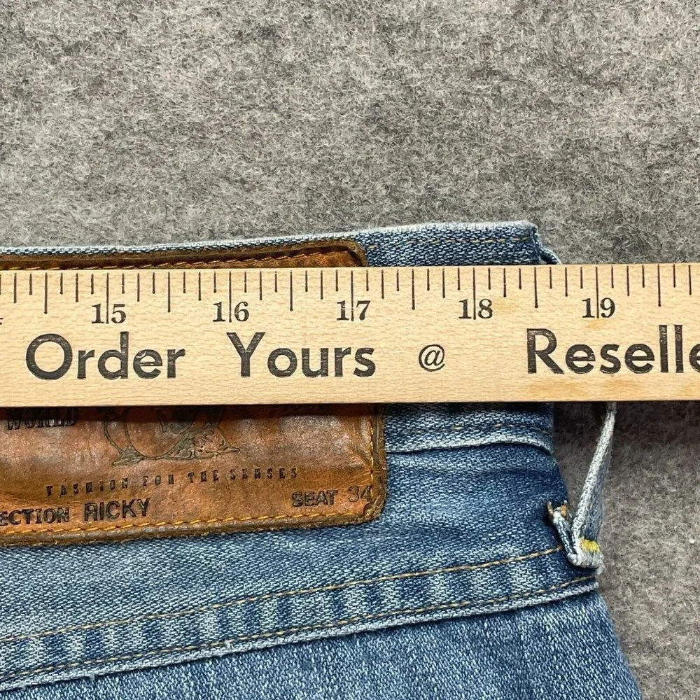 True Religion Ricky Relaxed Straight Jeans Blue Medium Wash Men 36 x 33 Distress_10